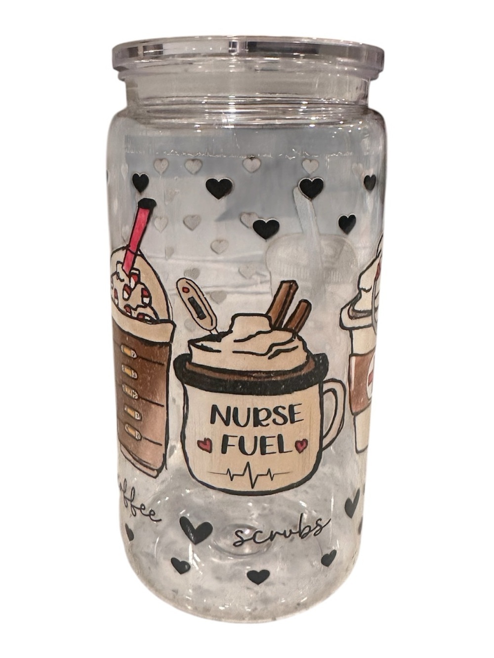 Nurse Fuel Clear Acrylic Tumbler with Coffee Artwork W/ Straw